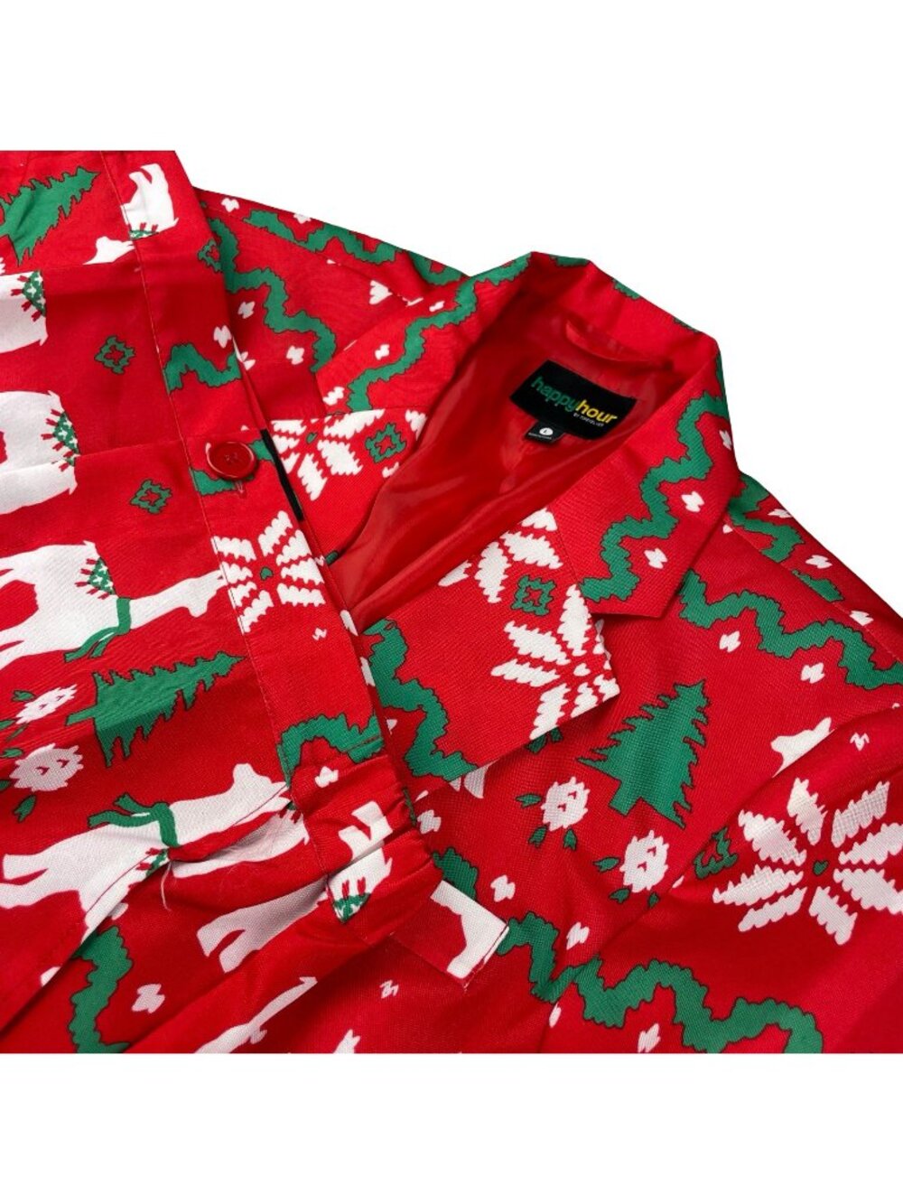 HappyHour Men's Ugly Christmas 2-Button Suit Red/Green Llama Nordic • Large